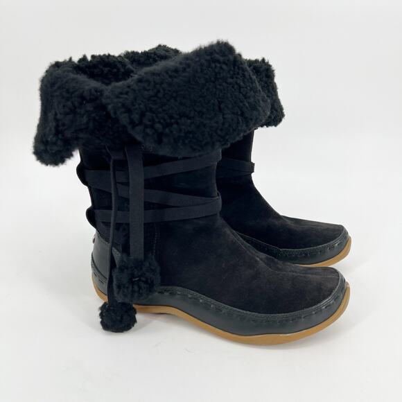 The North Face PrimaLoft 200 gram Fill Boots Womens 7 Black Suede Leather Sherpa - Picture 2 of 11